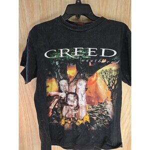 VINTAGE 2002 Creed Weathered World Tour Band T-Shirt Medium Black Double Sided